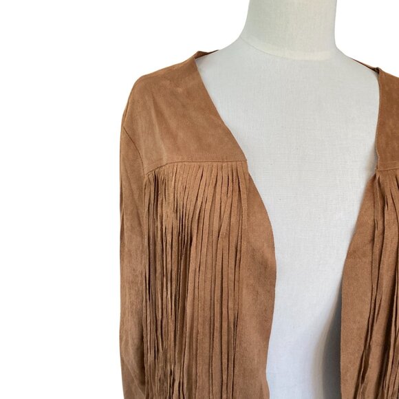 Vocal Faux Suede Western Fringe Jacket Camel Cowgirl Hippie Boho Festival-XL - Picture 3 of 12